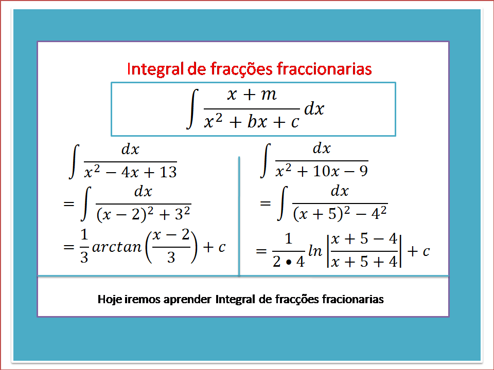 Integral de fracções fraccionarias